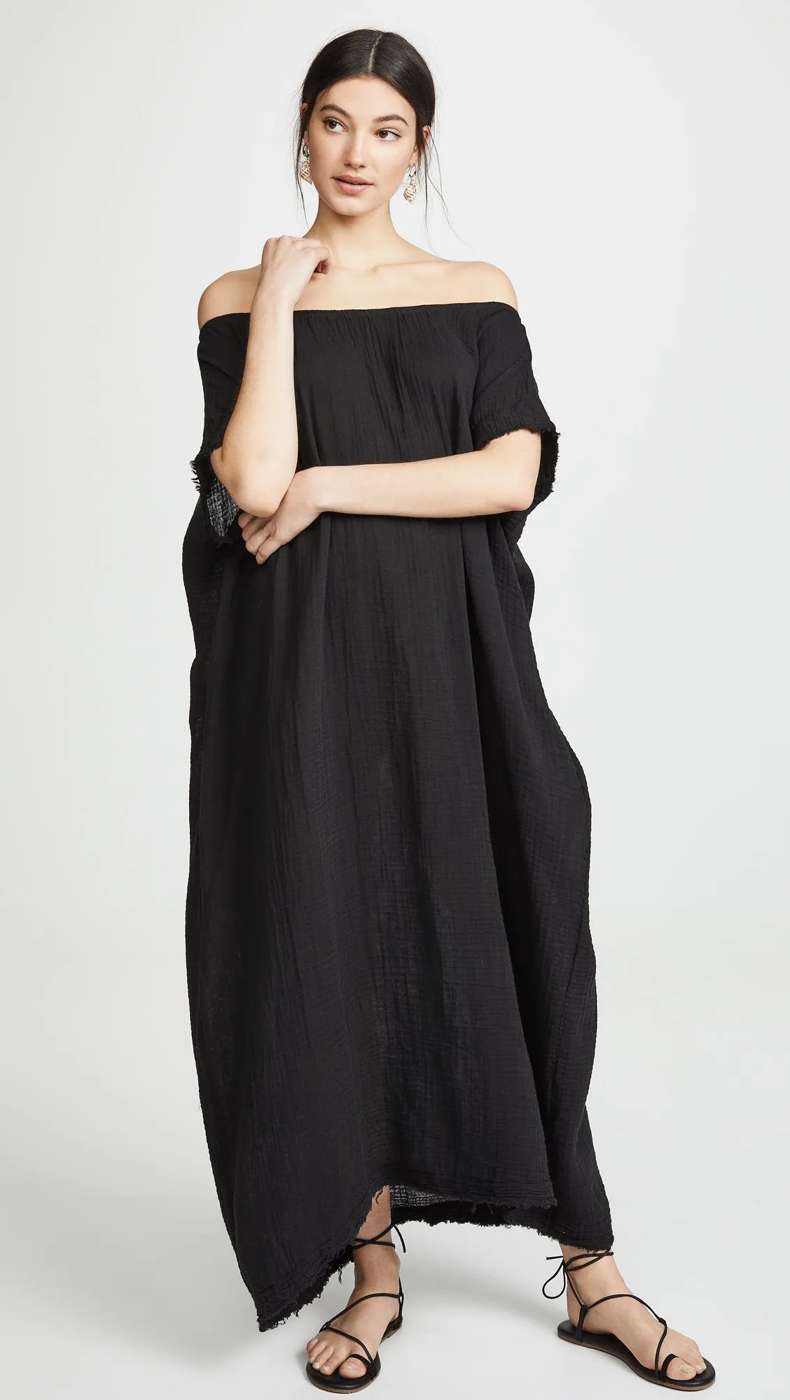 9Seed Moonstone Off Shoulder Caftan Black