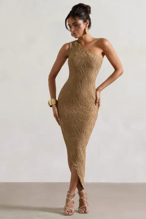 Abu Dhabi | Camel Textured Asymmetric Maxi Dress Club L London