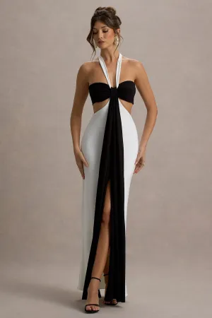 Acentis | Black & White Halter-Neck Cut-Out Maxi Dress Club L London