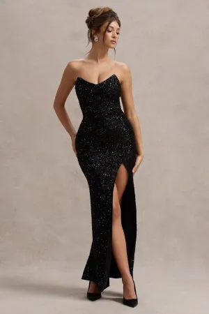 Adalee | Black Sequin Strapless Maxi Dress Club L London