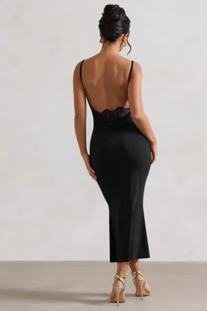 Addison | Black Cowl-Neck Open-Back Midi Dress With Lace Club L London