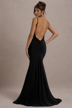 Adele | Black Ruched Fishtail Cami Maxi Dress Club L London