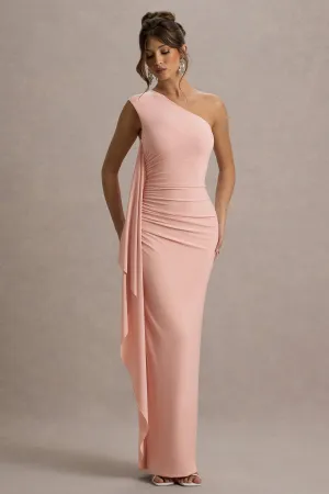 Adelina | Pink One-Shoulder Maxi Dress With Drape Club L London