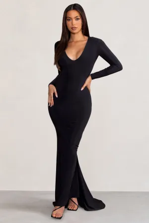 Adore | Black Long Sleeve Plunge Maxi Dress with Hood Club L London