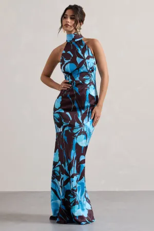 Adoria | Floral Print Satin High-Neck Maxi Dress Club L London