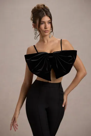 Adya | Black Velvet Strappy Bow Crop Top Club L London