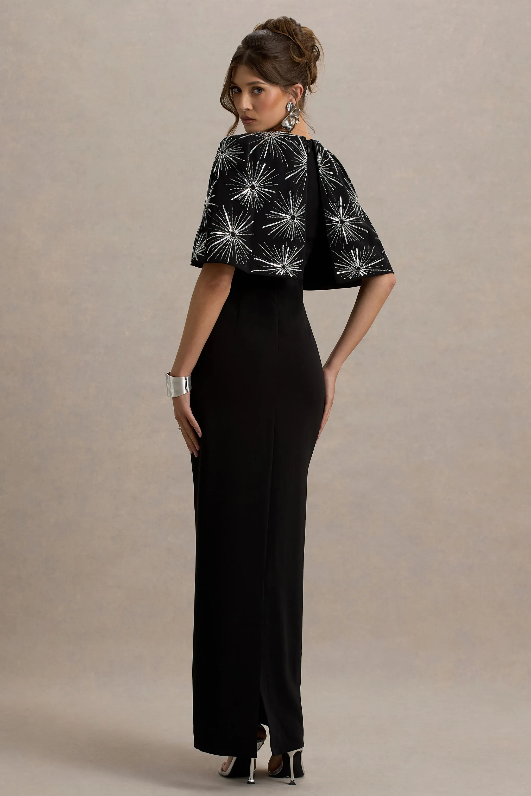 Agnella | Black Embellished V-Neck Maxi Dress Club L London