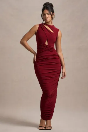Aire | Wine Cut-Out Ruched Maxi Dress Club L London