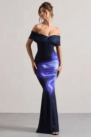 Alaia | Navy Floral Print Bardot Maxi Dress Club L London
