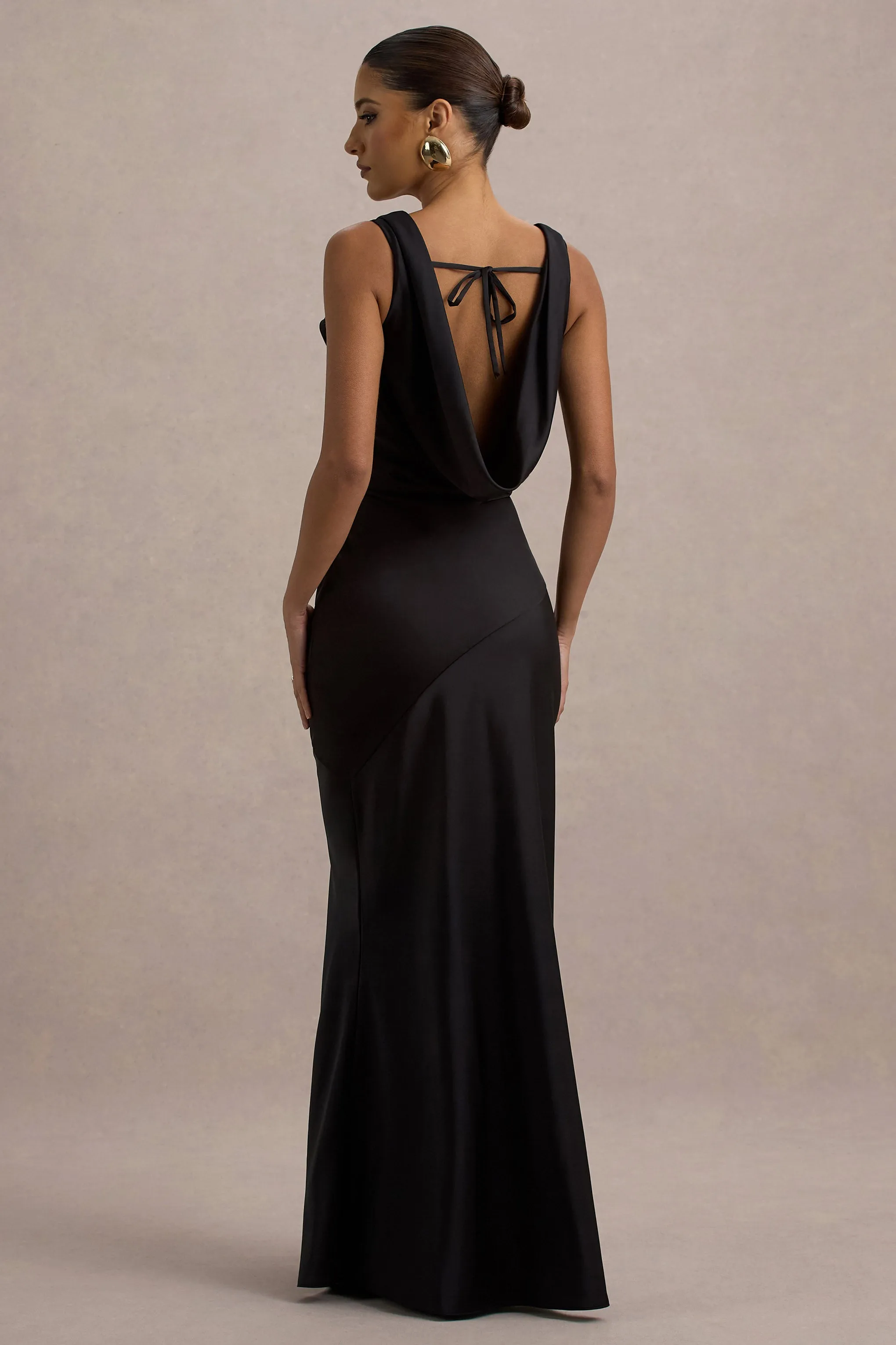 Alesso | Black Satin Cowl-Neck Maxi Dress Club L London