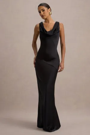 Alesso | Black Satin Cowl-Neck Maxi Dress Club L London