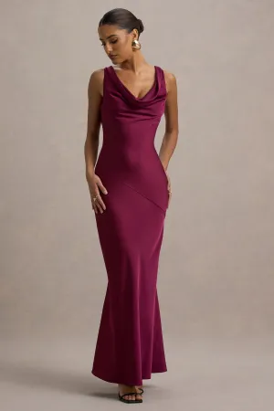 Alesso | Burgundy Satin Cowl-Neck Maxi Dress Club L London