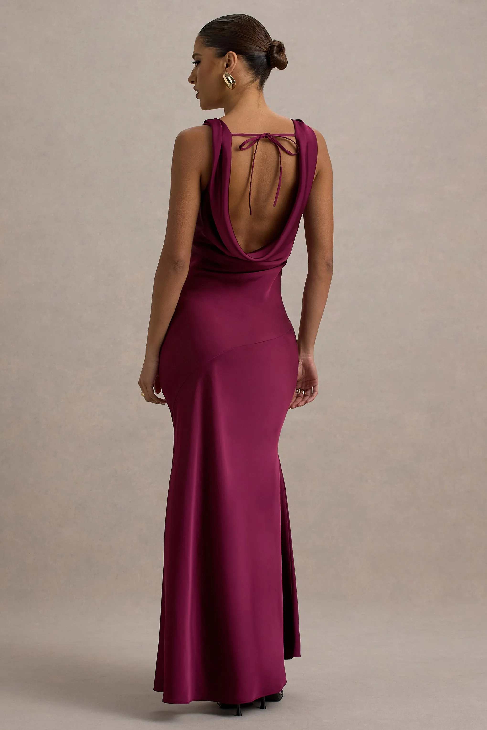 Alesso | Burgundy Satin Cowl-Neck Maxi Dress Club L London