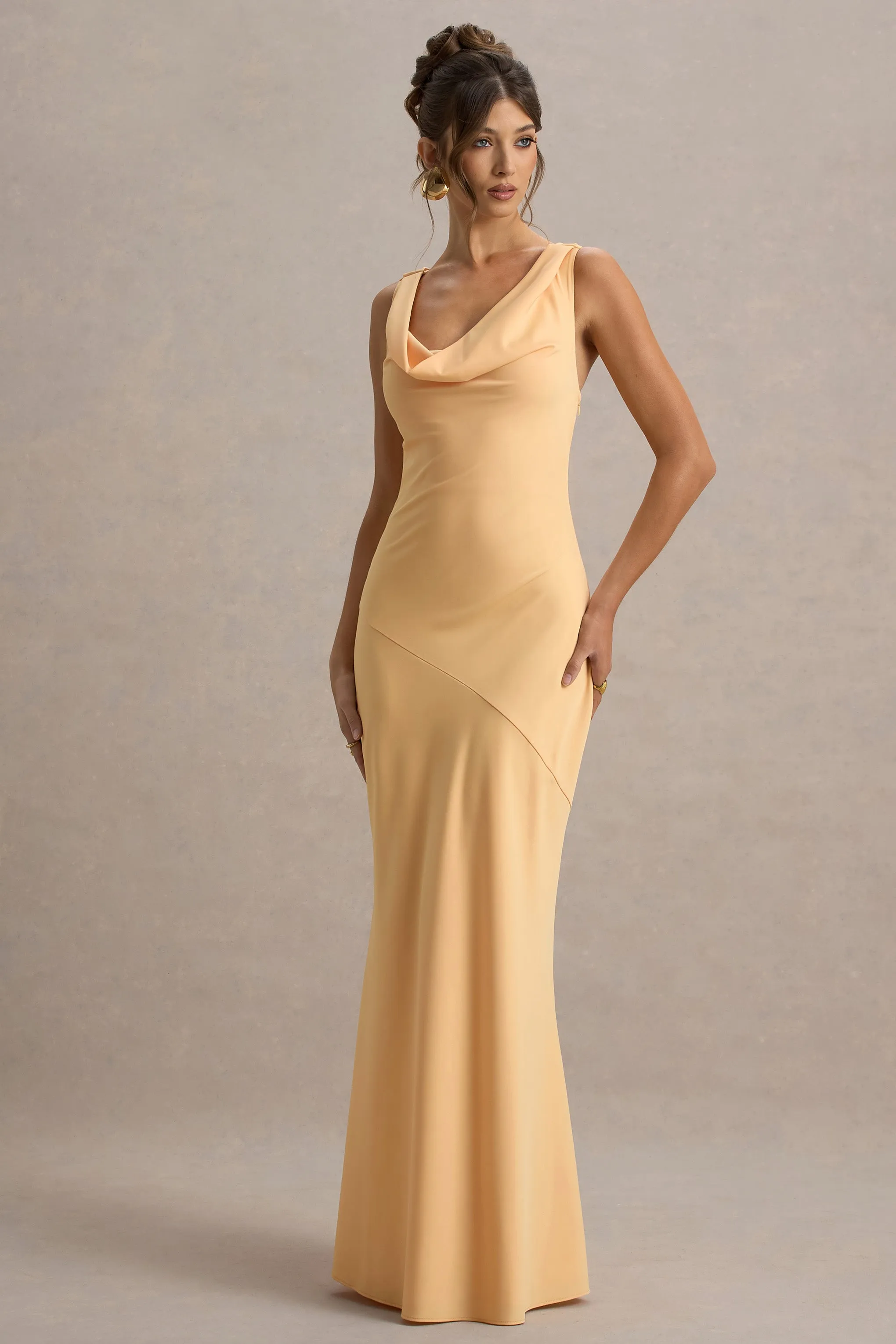 Alesso | Peach Satin Cowl-Neck Maxi Dress Club L London