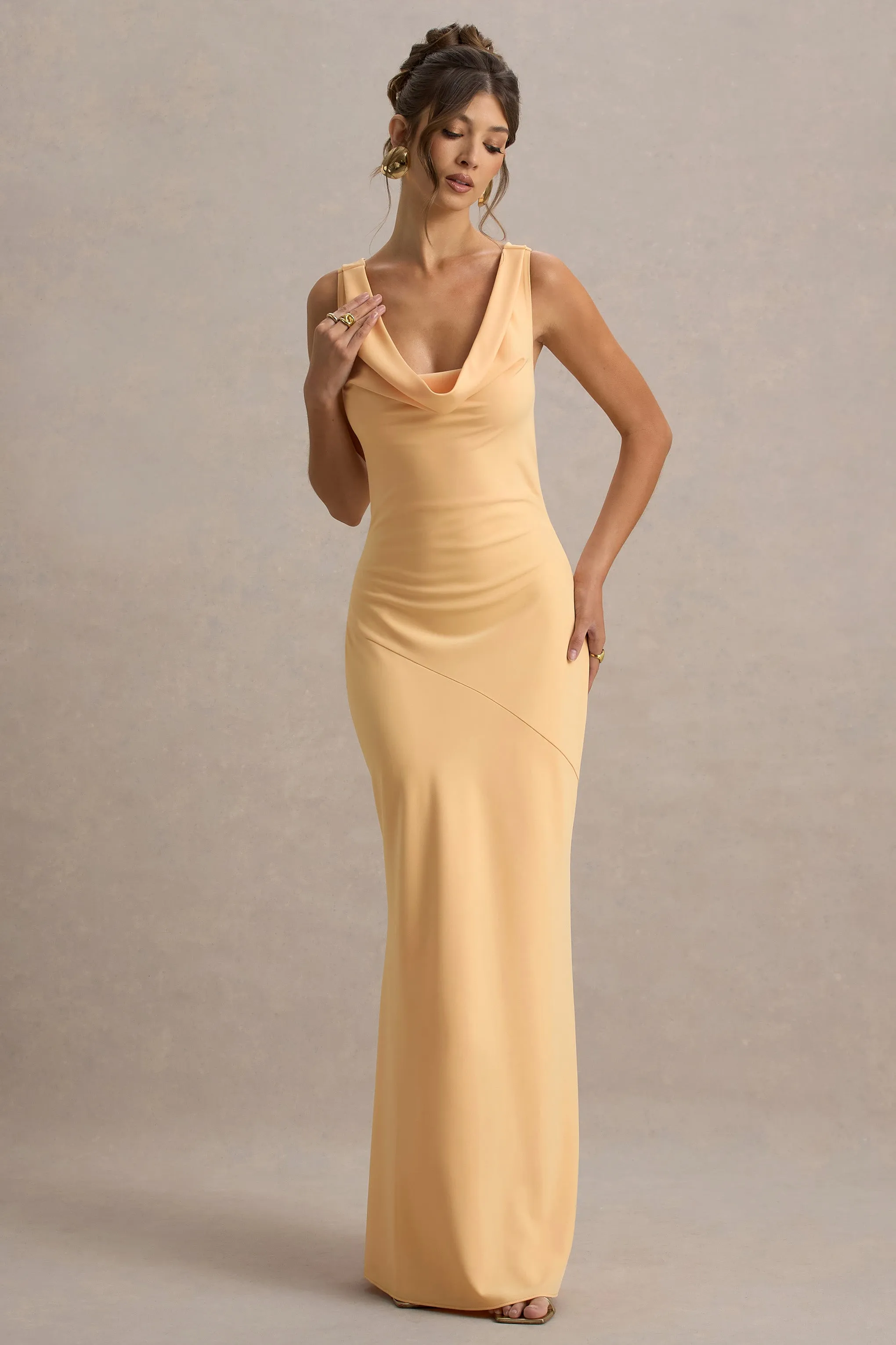 Alesso | Peach Satin Cowl-Neck Maxi Dress Club L London