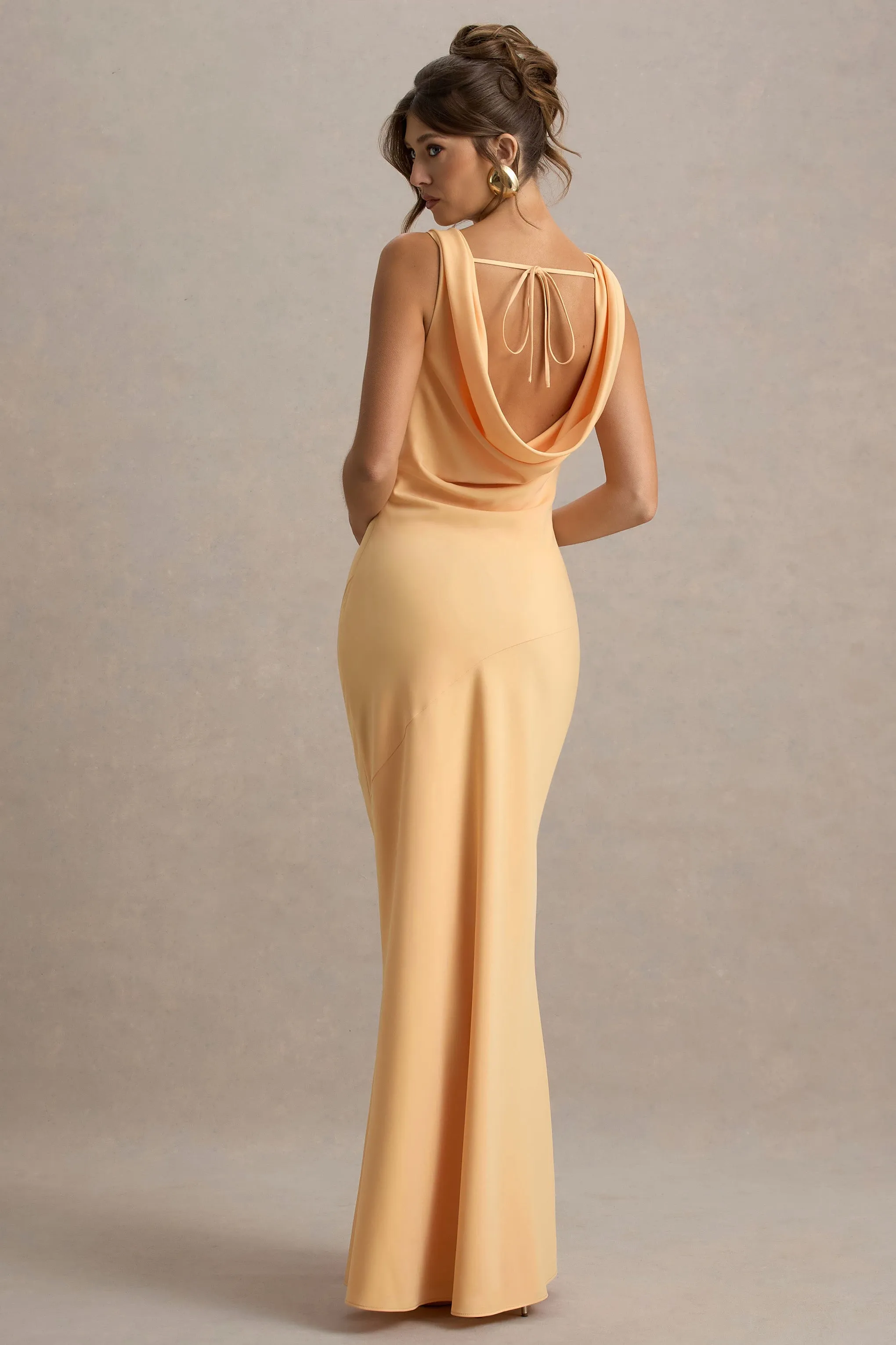 Alesso | Peach Satin Cowl-Neck Maxi Dress Club L London