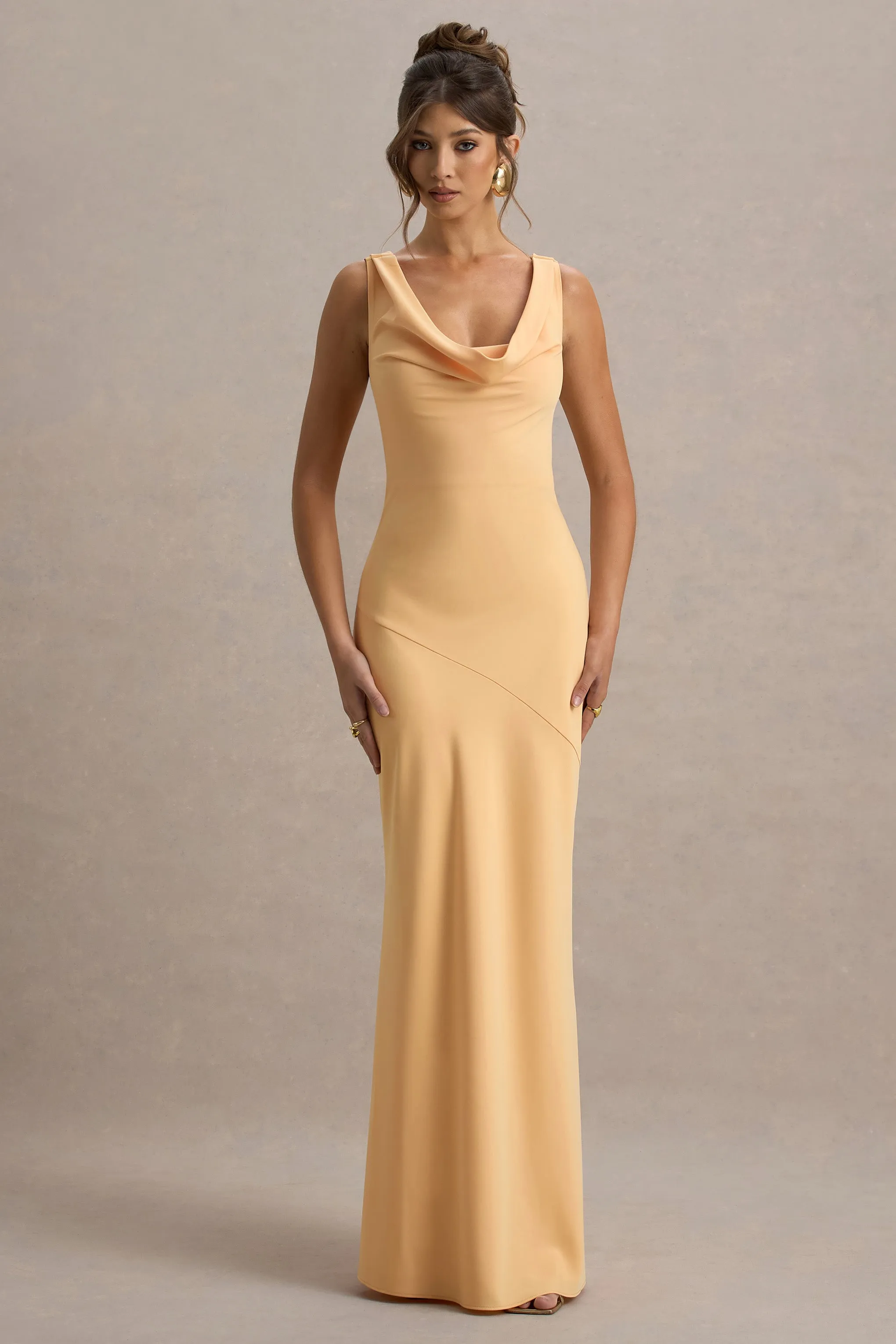 Alesso | Peach Satin Cowl-Neck Maxi Dress Club L London