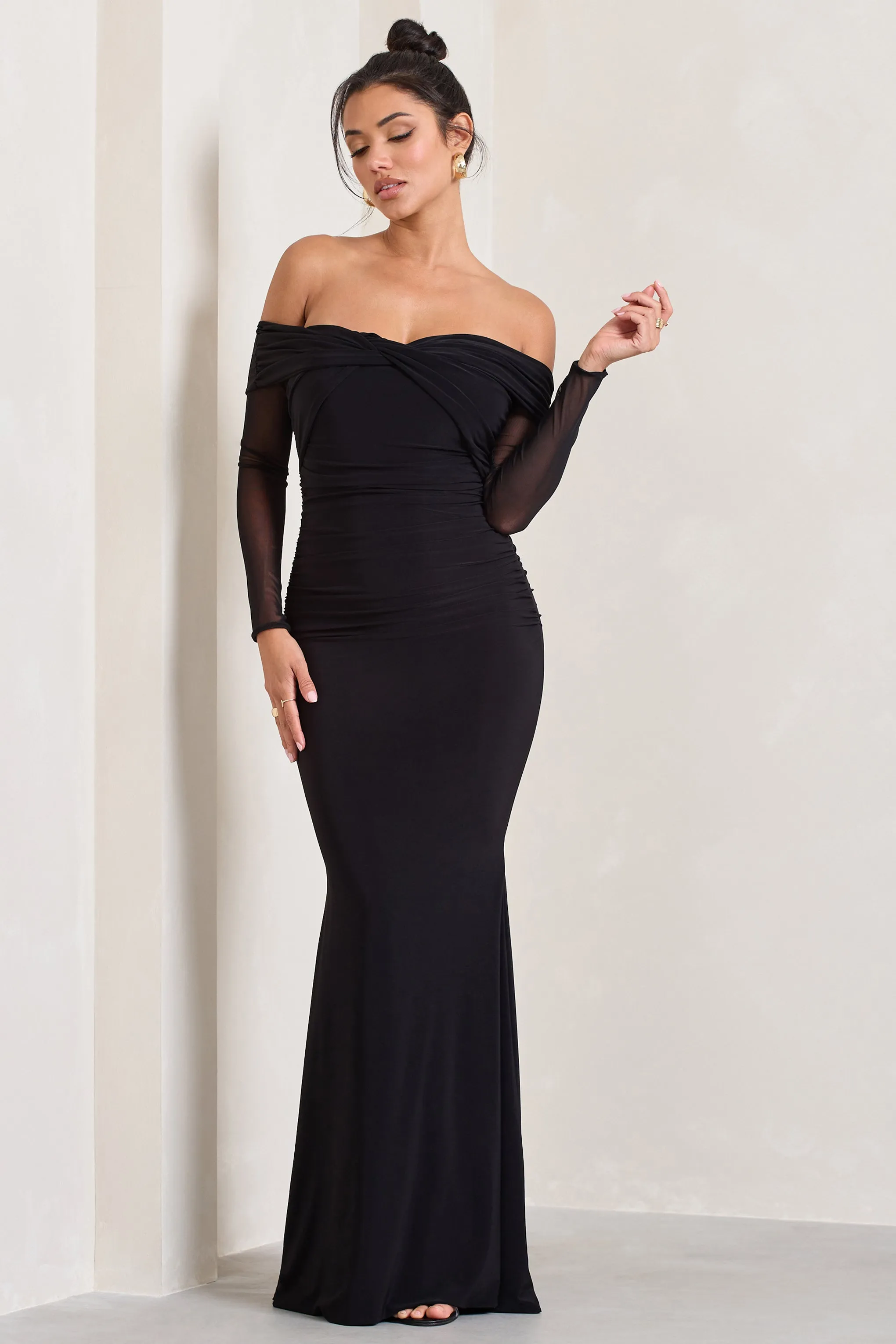 Alex | Black Bardot Twist Maxi Dress Club L London