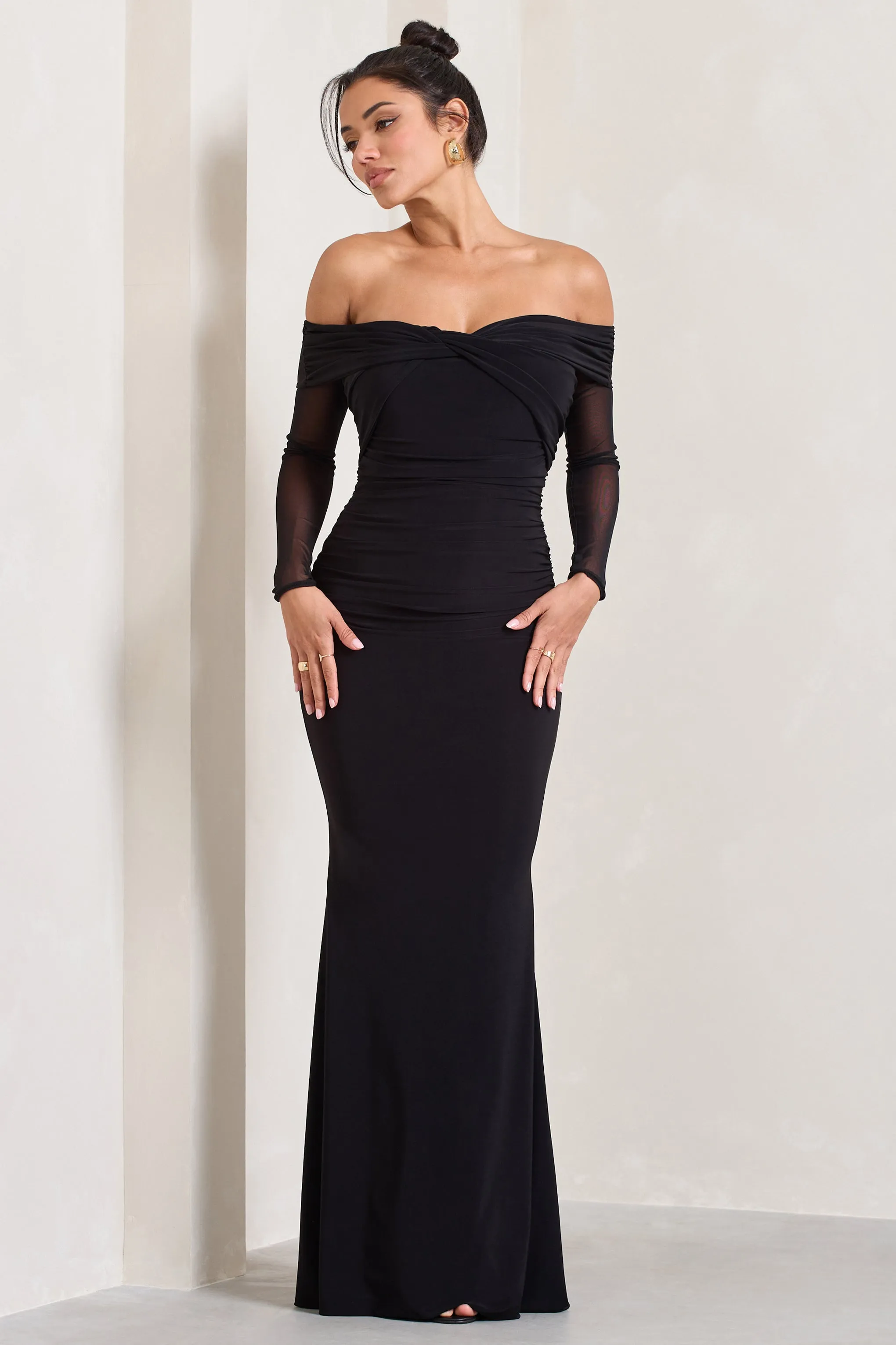 Alex | Black Bardot Twist Maxi Dress Club L London