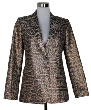 Alice   Olivia Metallic Copper & Blue Print Blazer sz 8