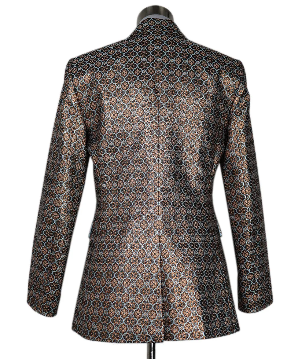 Alice   Olivia Metallic Copper & Blue Print Blazer sz 8
