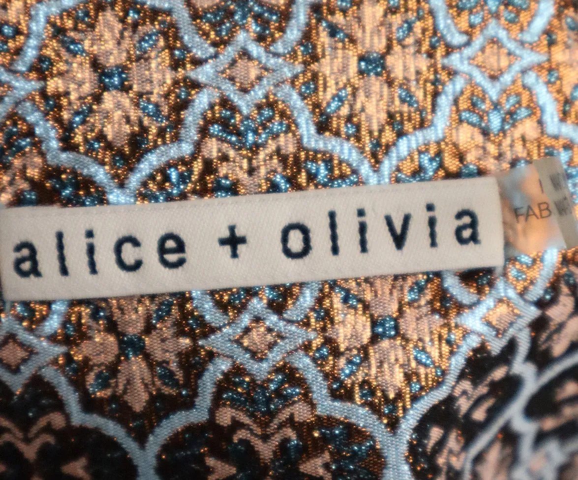 Alice   Olivia Metallic Copper & Blue Print Blazer sz 8