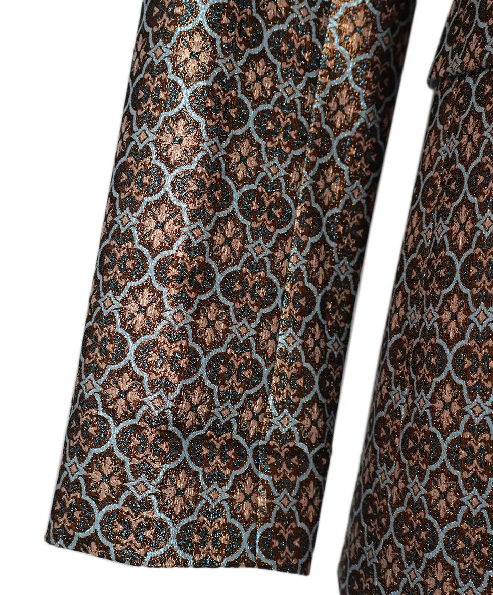 Alice   Olivia Metallic Copper & Blue Print Blazer sz 8
