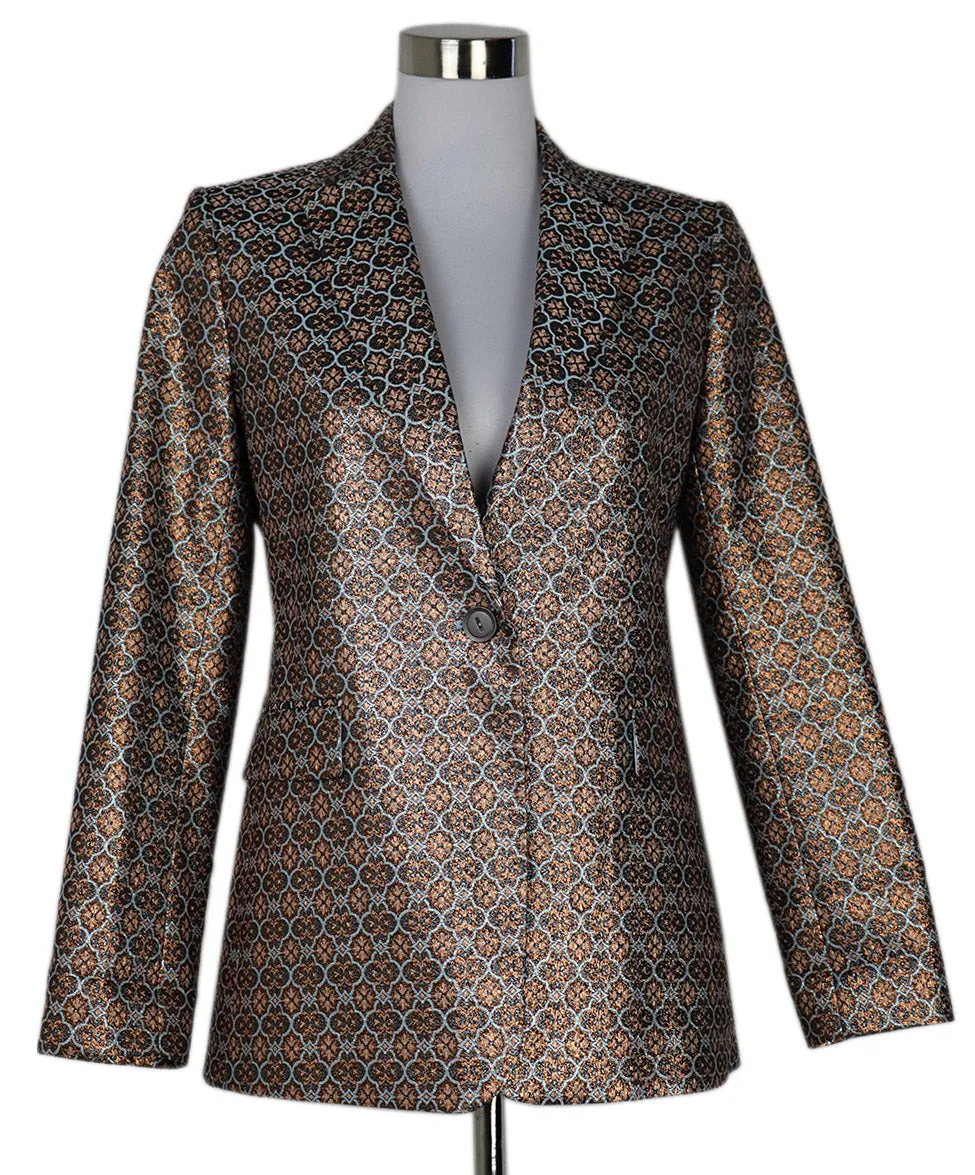 Alice   Olivia Metallic Copper & Blue Print Blazer sz 8