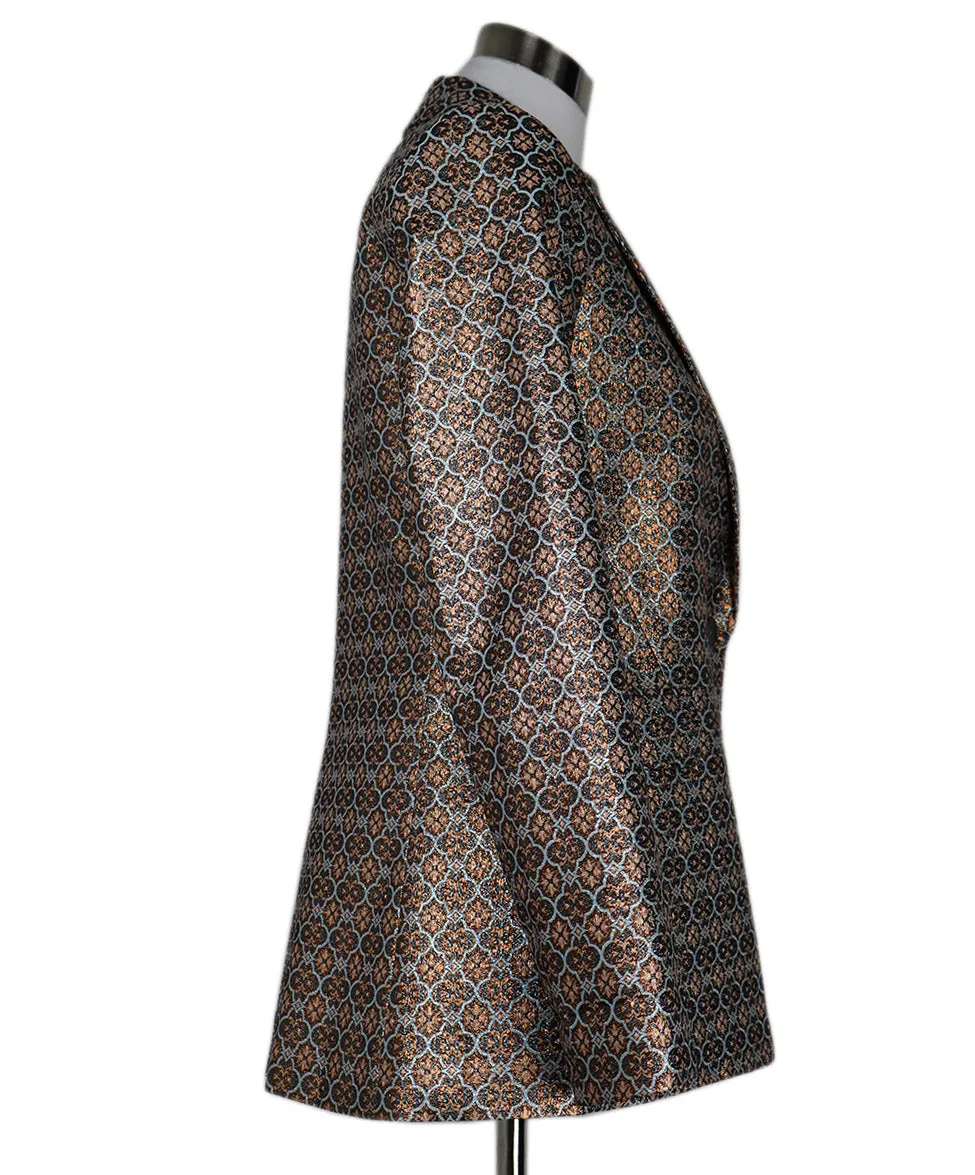 Alice   Olivia Metallic Copper & Blue Print Blazer sz 8