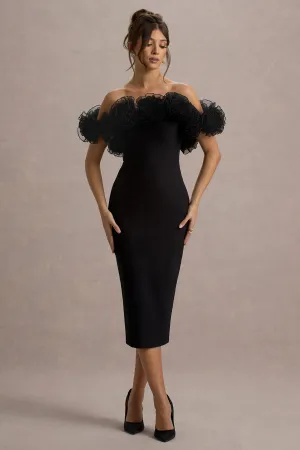 Alizzi | Black Bardot Midi Dress With Ruffle Trim Club L London