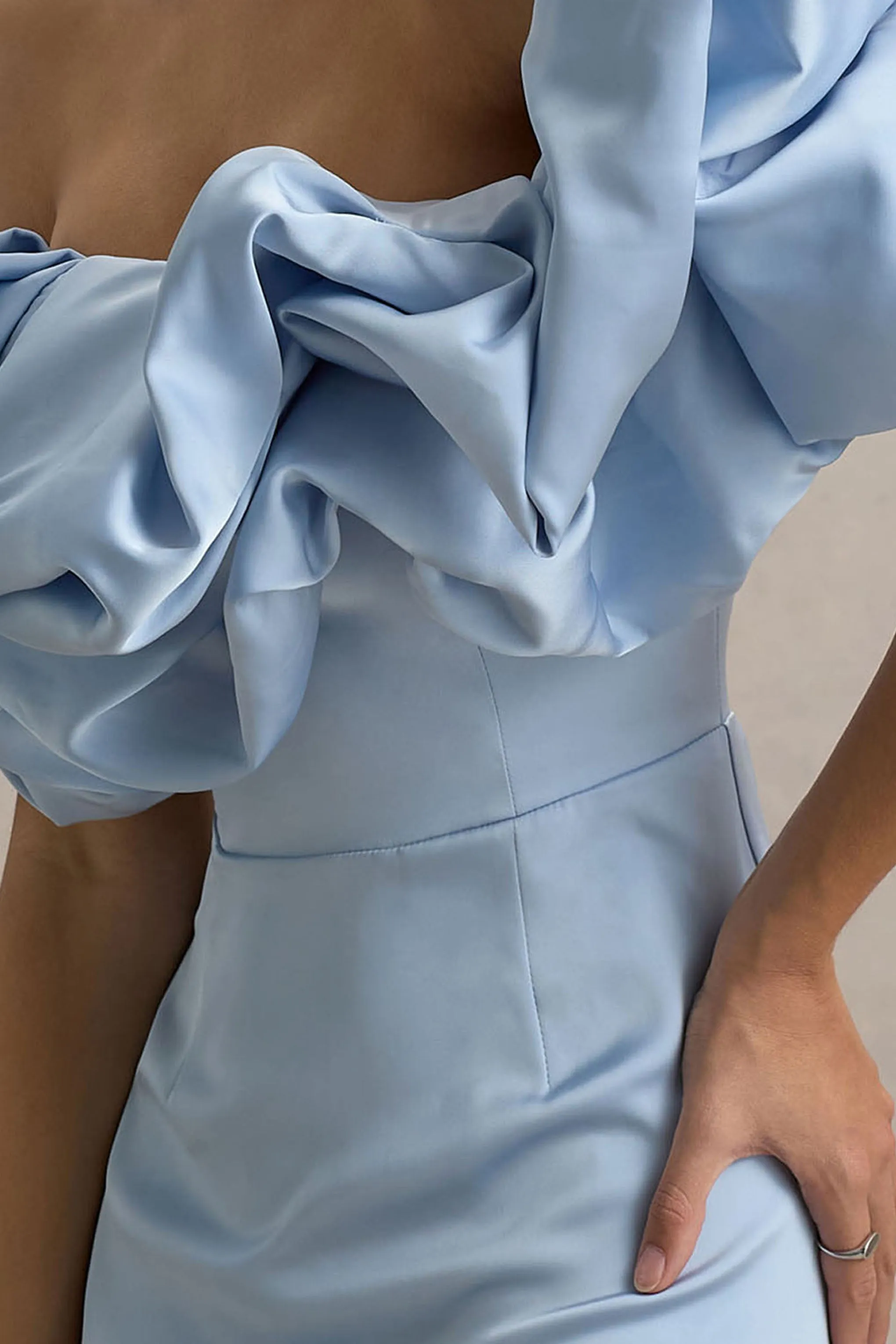 Allie | Powder Blue Puff Bardot Maxi Dress Club L London