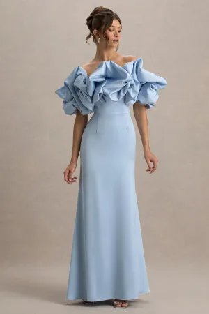 Allie | Powder Blue Puff Bardot Maxi Dress Club L London