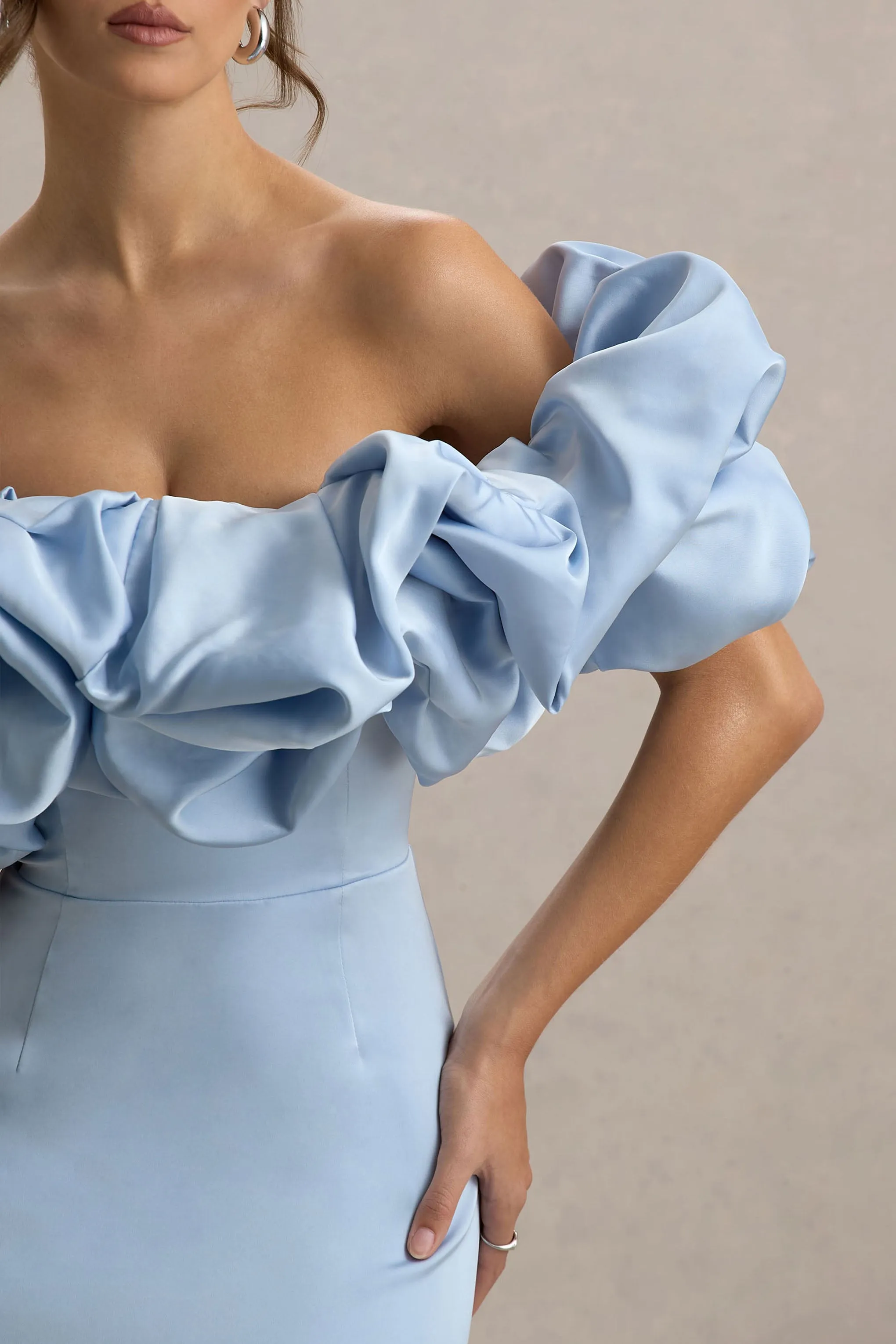 Allie | Powder Blue Puff Bardot Maxi Dress Club L London