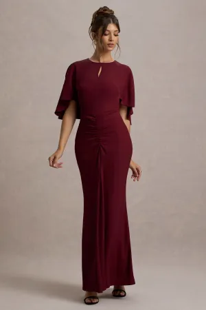 Allison | Berry High-Neck Maxi Dress With Cape Club L London