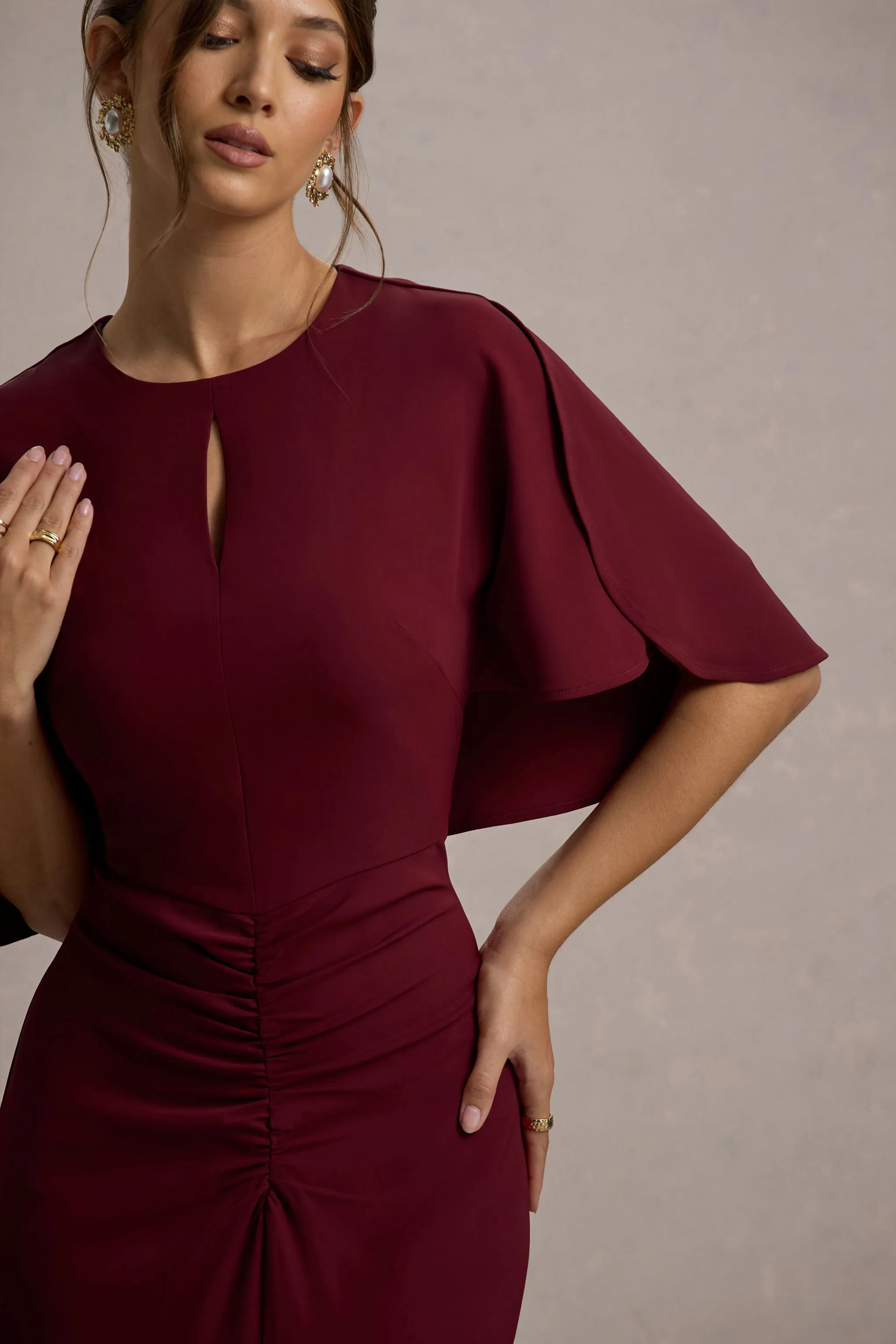 Allison | Berry High-Neck Maxi Dress With Cape Club L London