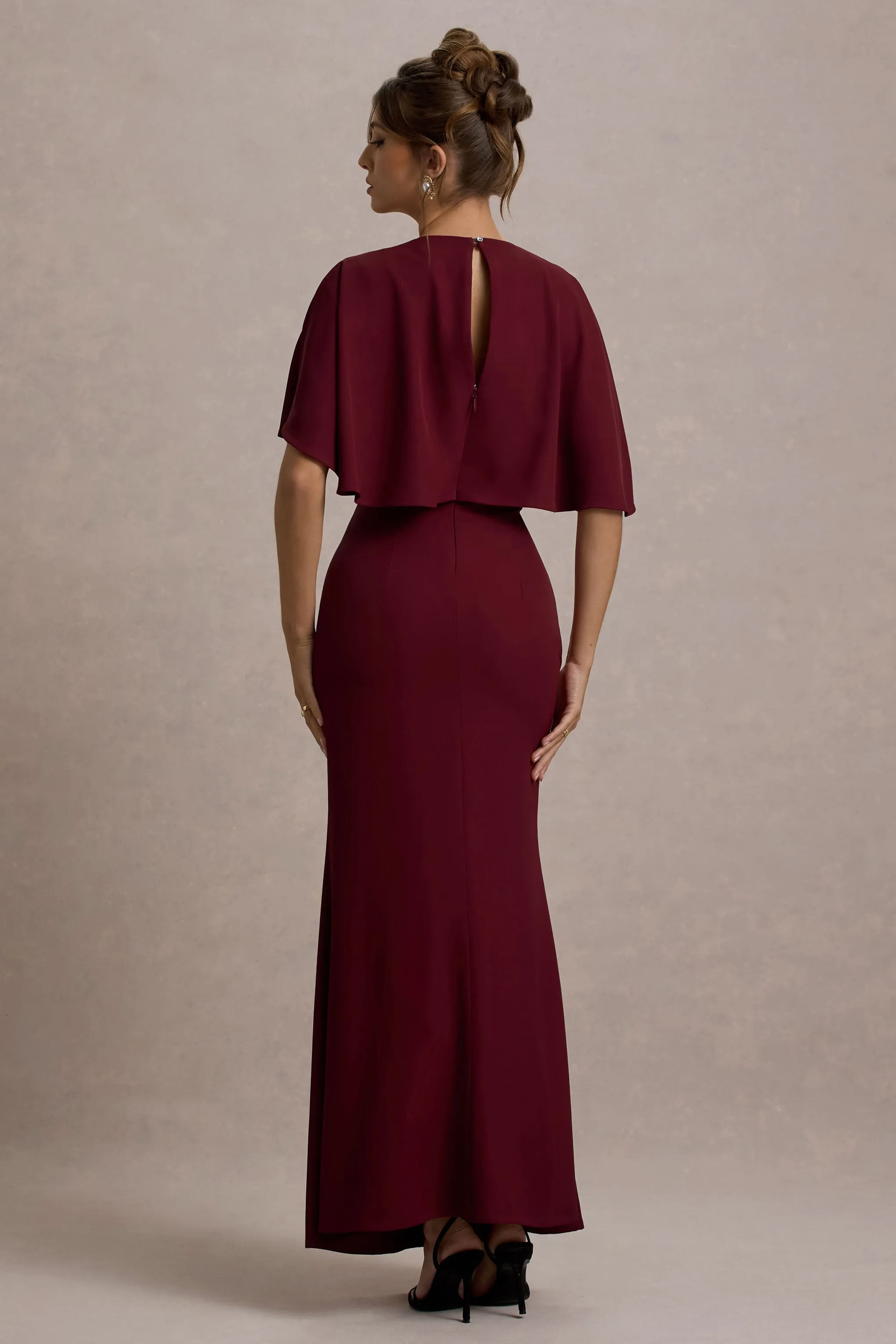Allison | Berry High-Neck Maxi Dress With Cape Club L London