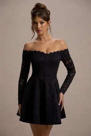 Alliste | Black Lace Bardot Mini Dress Club L London