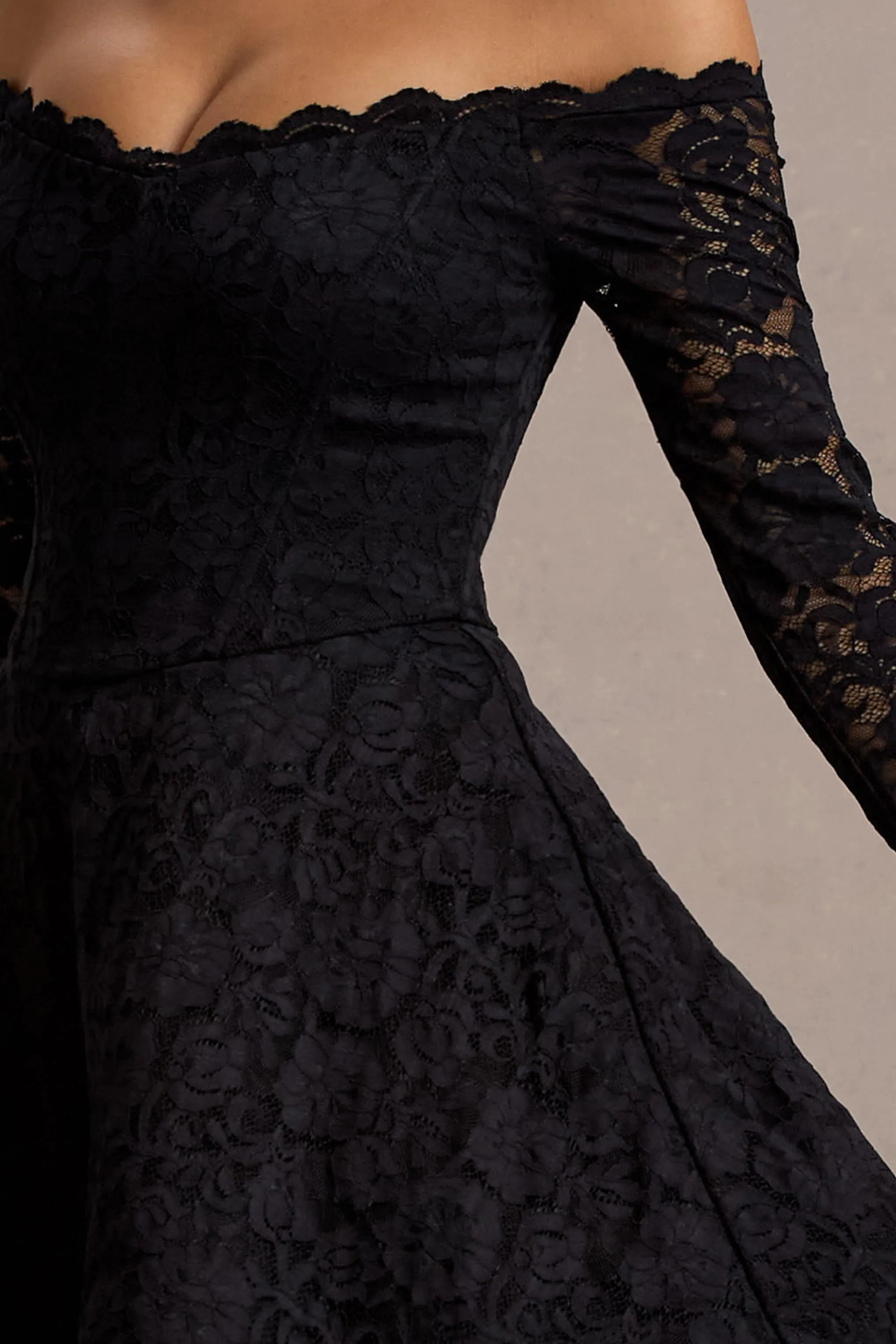 Alliste | Black Lace Bardot Mini Dress Club L London