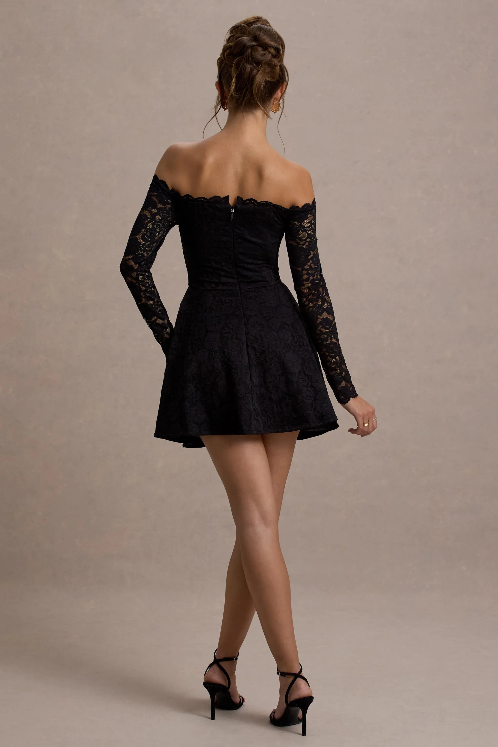 Alliste | Black Lace Bardot Mini Dress Club L London