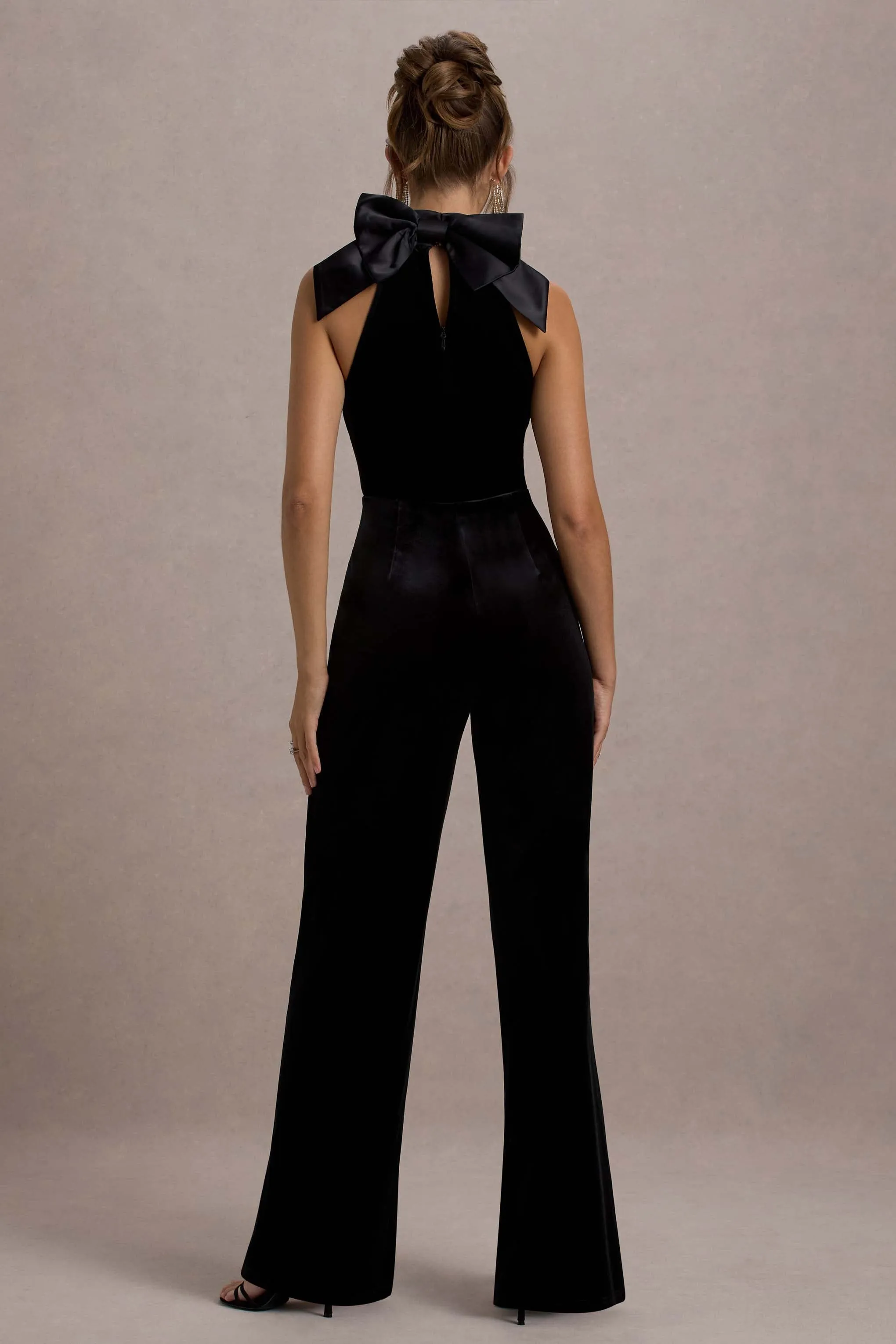 Alondra | Black Velvet High-Neck Straight-Leg Jumpsuit Club L London