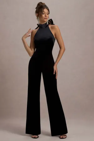 Alondra | Black Velvet High-Neck Straight-Leg Jumpsuit Club L London