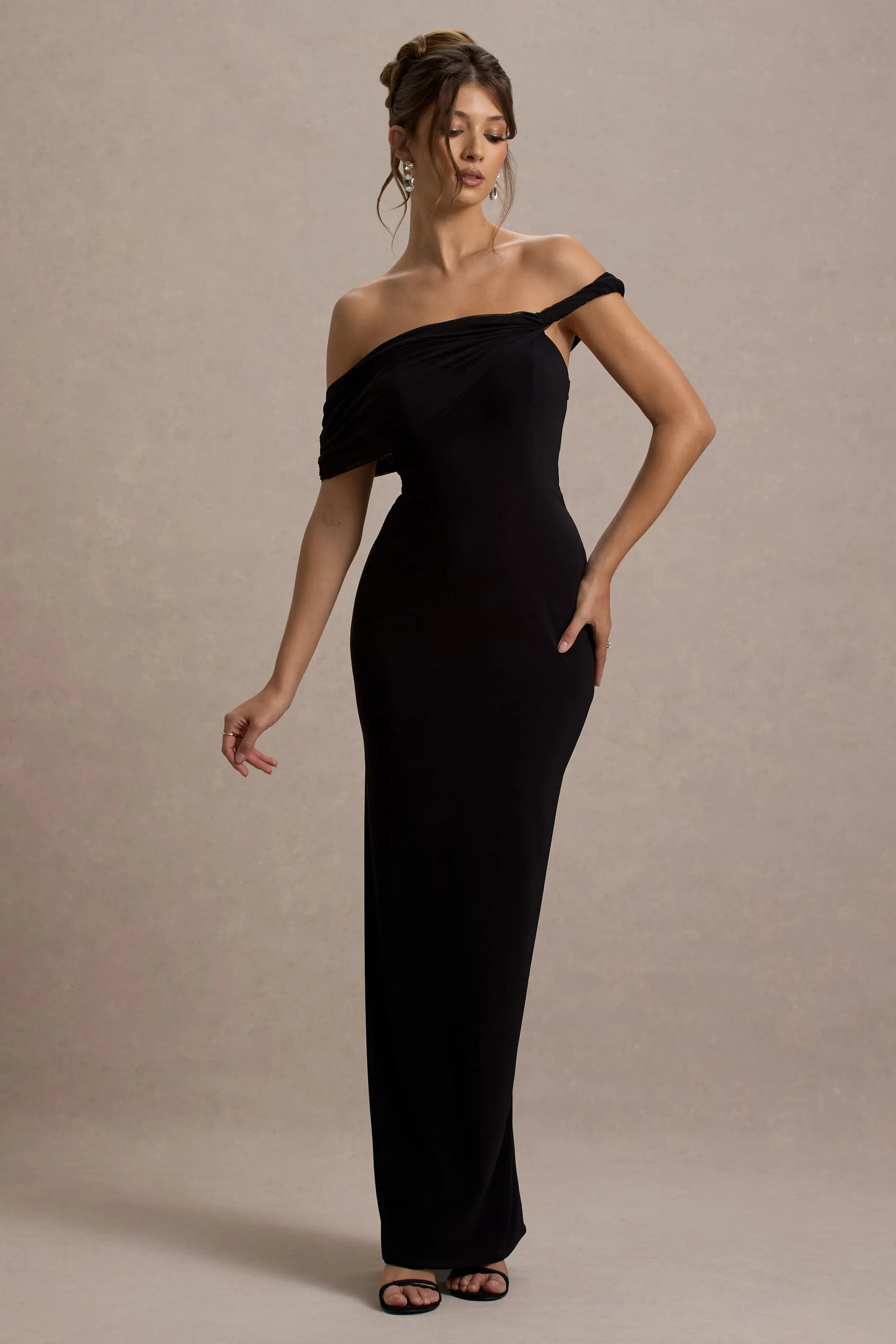 Alonza | Black Twisted Bardot Maxi Dress Club L London