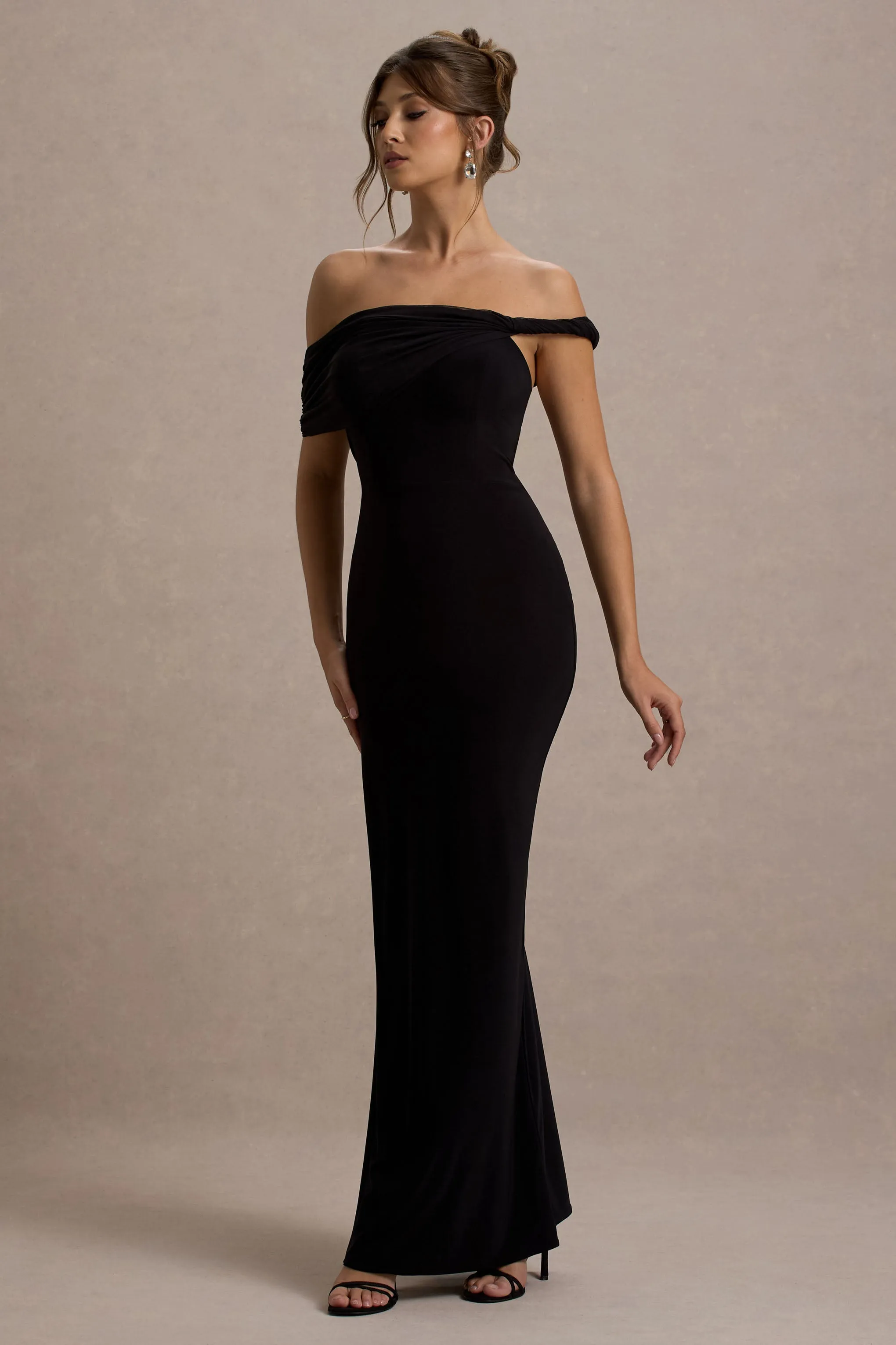 Alonza | Black Twisted Bardot Maxi Dress Club L London