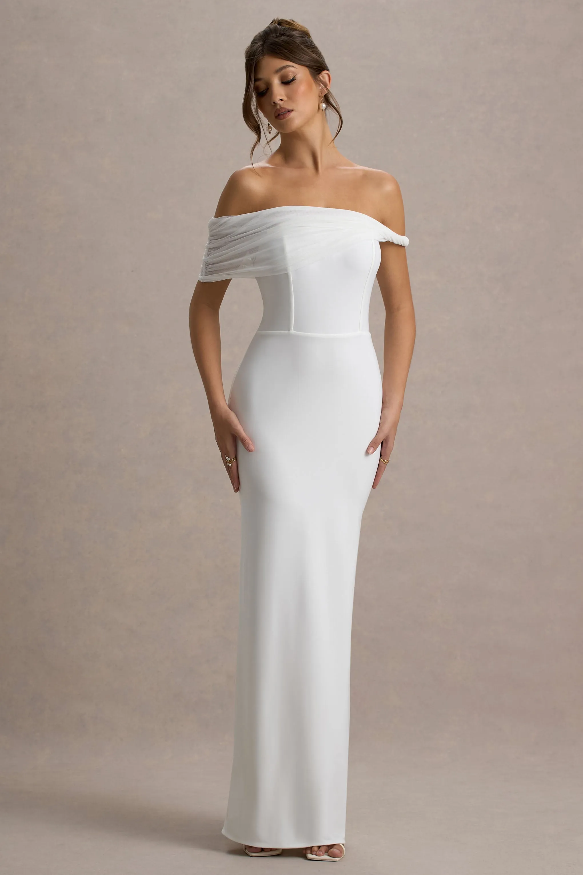 Alonza | White Twisted Bardot Maxi Dress Club L London