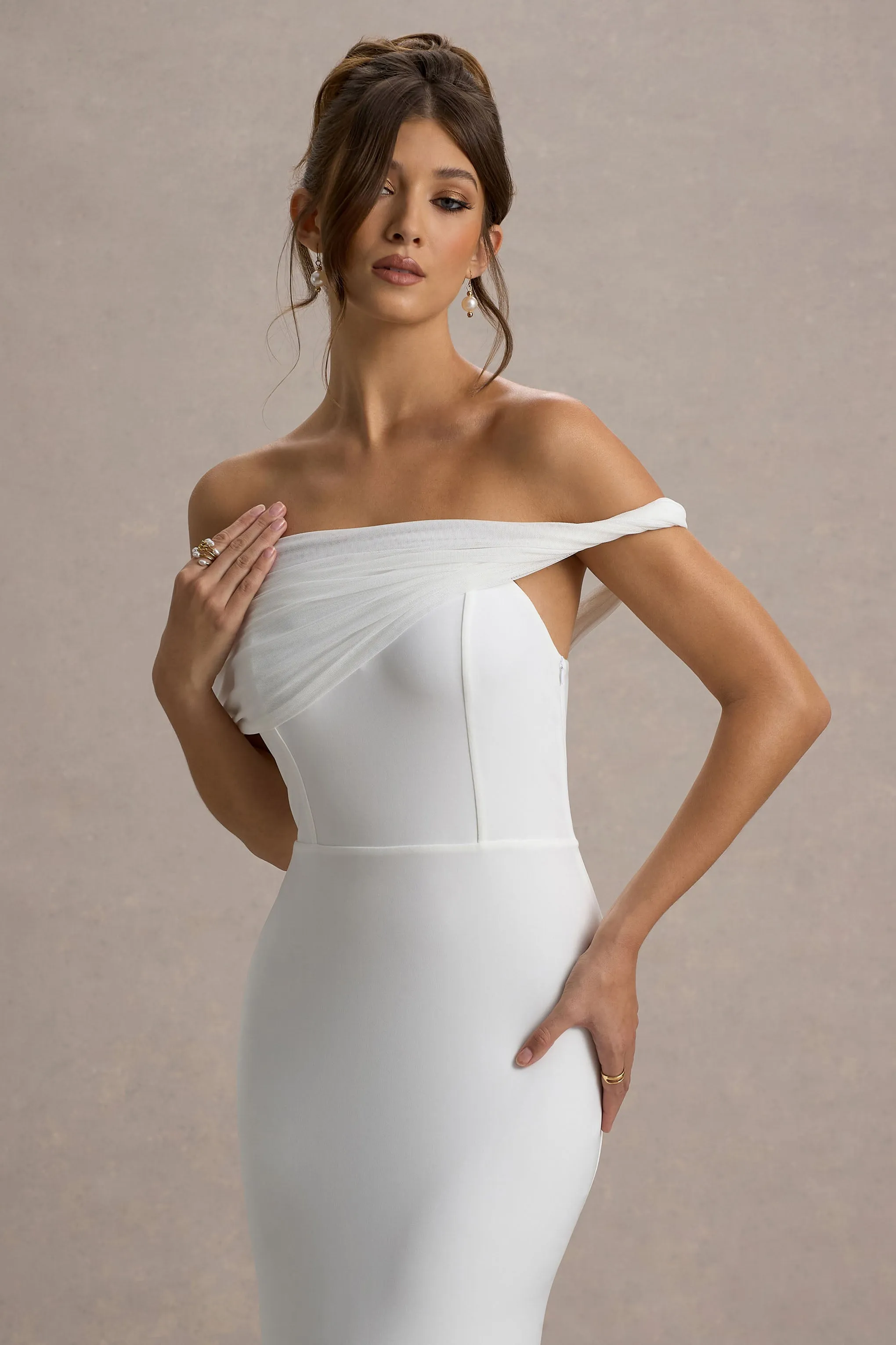 Alonza | White Twisted Bardot Maxi Dress Club L London