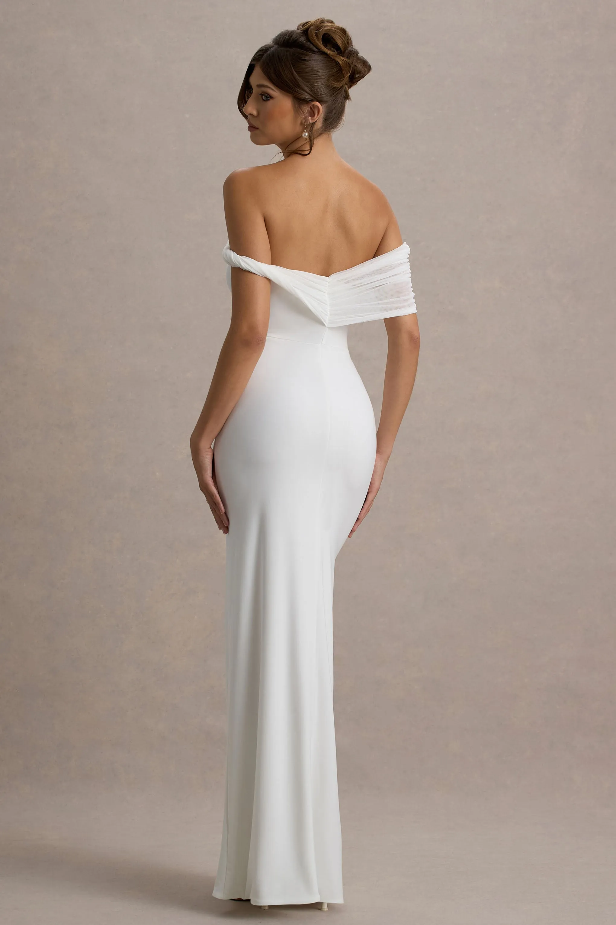 Alonza | White Twisted Bardot Maxi Dress Club L London