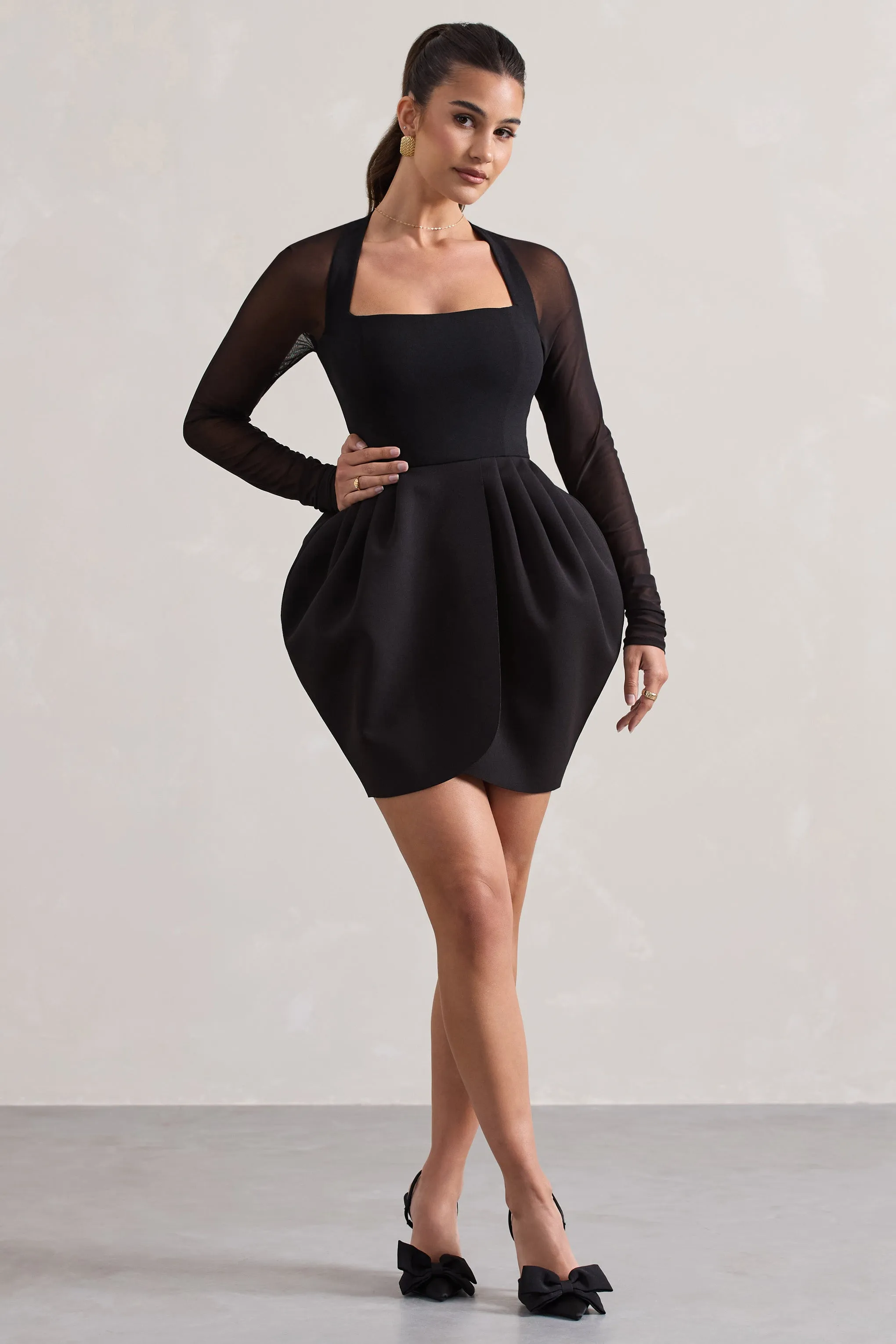 Alto | Black Square-Neck Mini Dress With Puff Skirt Club L London
