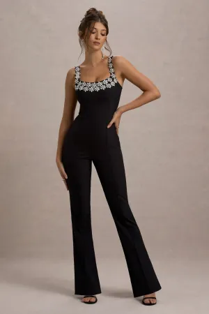 Amadi | Black Embellished Strappy Flared-Leg Jumpsuit Club L London