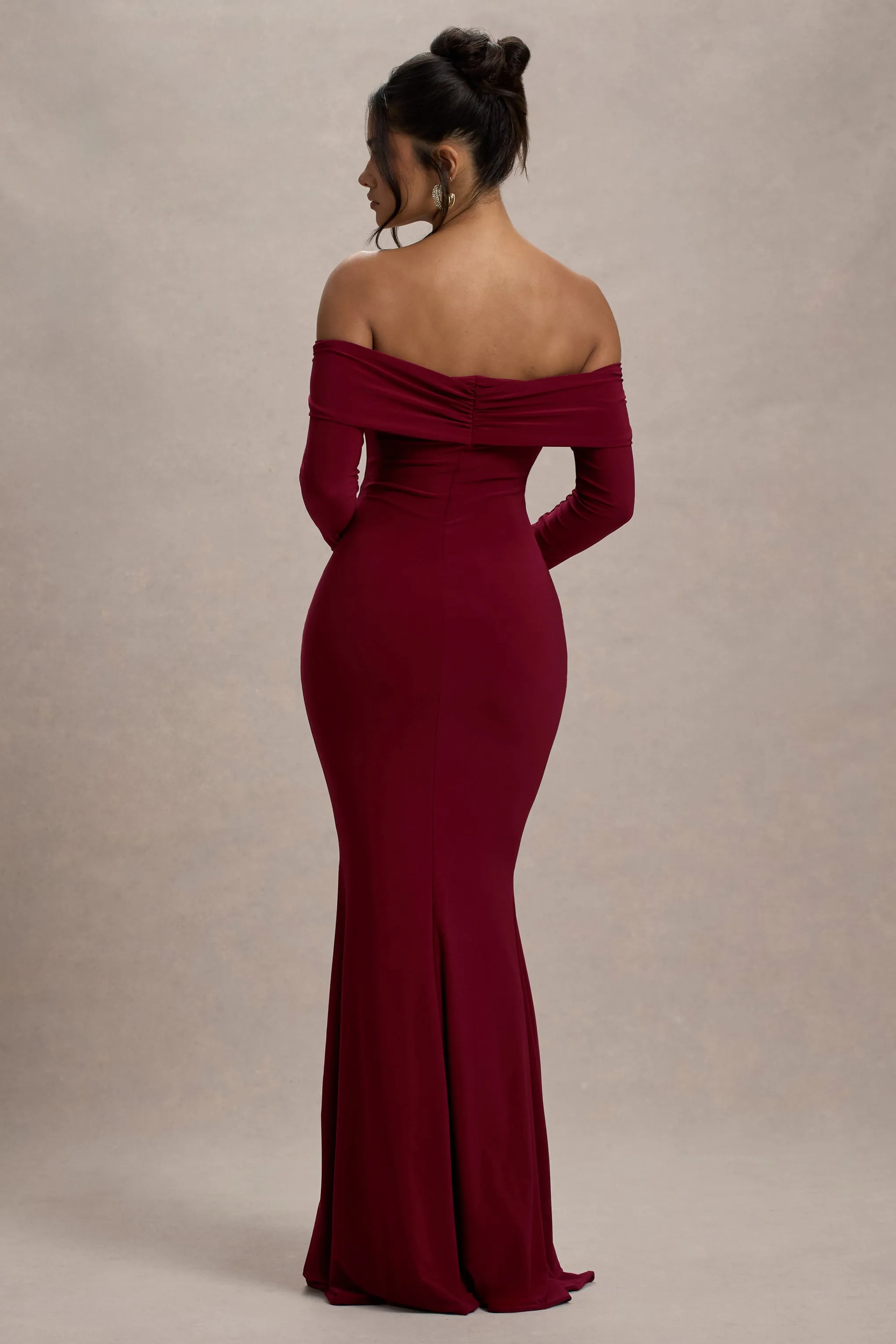 Amaia | Berry Bardot Long-Sleeve Maxi Dress Club L London