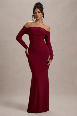 Amaia | Berry Bardot Long-Sleeve Maxi Dress Club L London